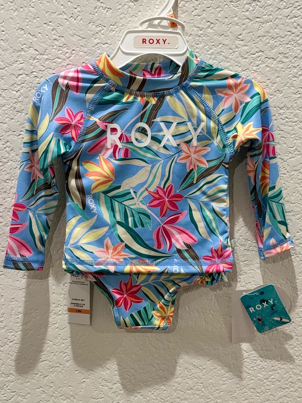 ROXY Baby Long-Sleeve Teo-Piece Rashguard Swimsuit. Size 12M
